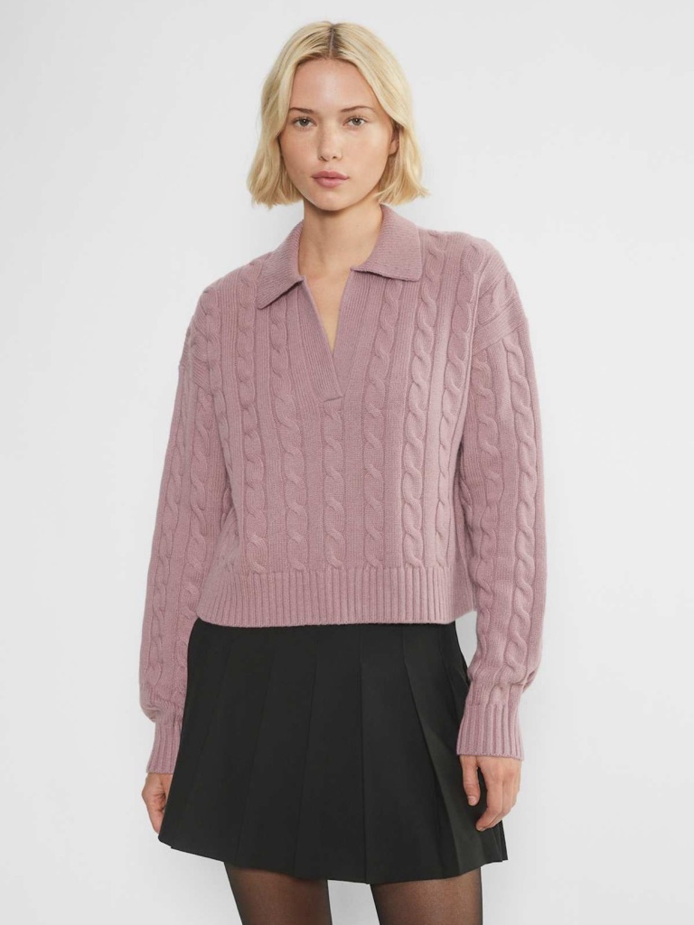 Aritzia Sunday Best Lottie Wool Sweater Cropped Cable Knit Pink S‎